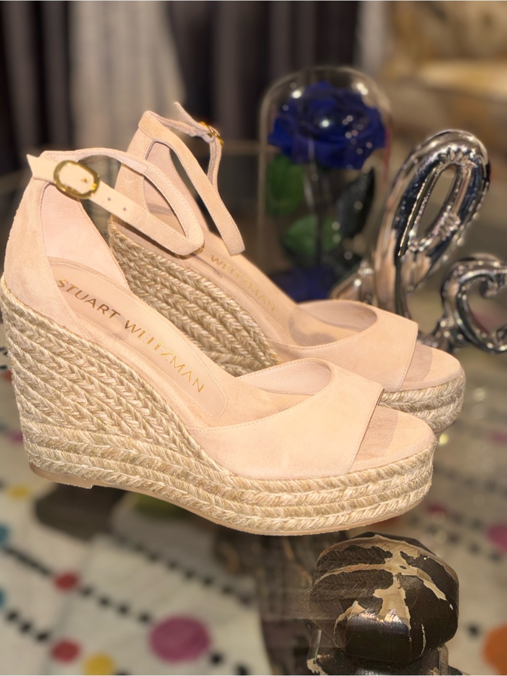 Stuart Weitzman Blush Pink Suede Espadrille Wedge Sandals - Picture 7 of 7